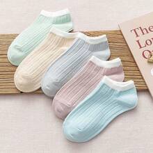 5 Pairs Of Women's Spring/Summer Solid Color Socks, Low Cut Women's Sweat Absorbing And Breathable Women's Short Socks, Solid Color Light Mouth Low Cut Short Cut Combination Set - Multicolor - View 4