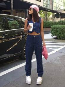 Women's Mom Jeans High Waist Premium Straight Pocket Luxury Comfortable New Loose - 查看 2