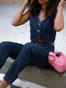 Women's Mom Jeans High Waist Premium Straight Pocket Luxury Comfortable New Loose - 查看 6