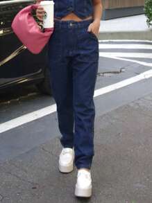 Women's Mom Jeans High Waist Premium Straight Pocket Luxury Comfortable New Loose - 查看 1