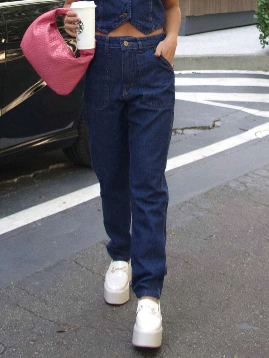 Women's Mom Jeans High Waist Premium Straight Pocket Luxury Comfortable New Loose - 查看 1