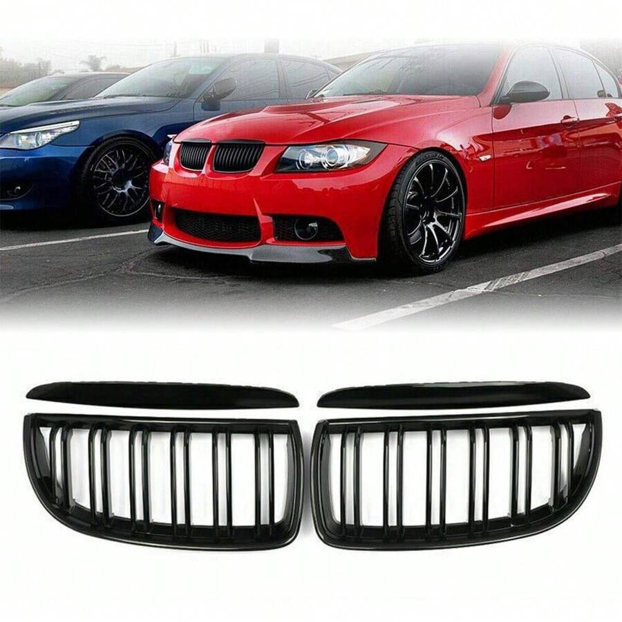 Car Front Grille Anti-Scratch Front Bumper Racing Grills Set Auto Decoration Modified Accessories Compatible For 3 Series E90 E91 - Black - View 1