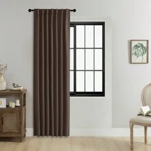 1片/2片装可调节尺寸褶皱/杆袋式遮光窗帘套装，纯色隔热遮光窗帘，适用于客厅、办公室、卧室 - 深咖色 - 查看 17