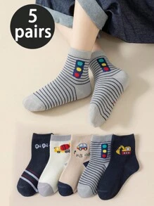 5 đôi tất trẻ em, tất dài đến bắp chân hình khủng long hoạt hình, thấm hút ẩm, thoáng khí, thích hợp cho trẻ đi học, bé trai/bé gái, mùa thu/đông - Nhiều màu - Xem 1