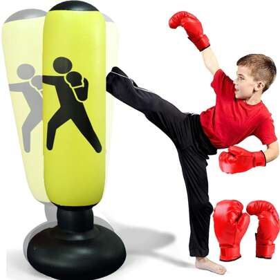 SHIXIONG Saco de Boxeo Inflable, Costal de Box de Piso con Guantes 2Pcs, Adecuadas para Practicar Karate, Taekwondo, Costal de Box con Base para Ejercicio de Fitness para Liberar Eenergía