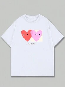 Cotton T-Shirt Printed T-Shirt Soft Simple Style Cute Sweet Comfort Premium Summer - 白色 - 查看 1