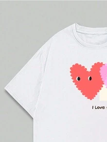 Cotton T-Shirt Printed T-Shirt Soft Simple Style Cute Sweet Comfort Premium Summer - 白色 - 查看 4