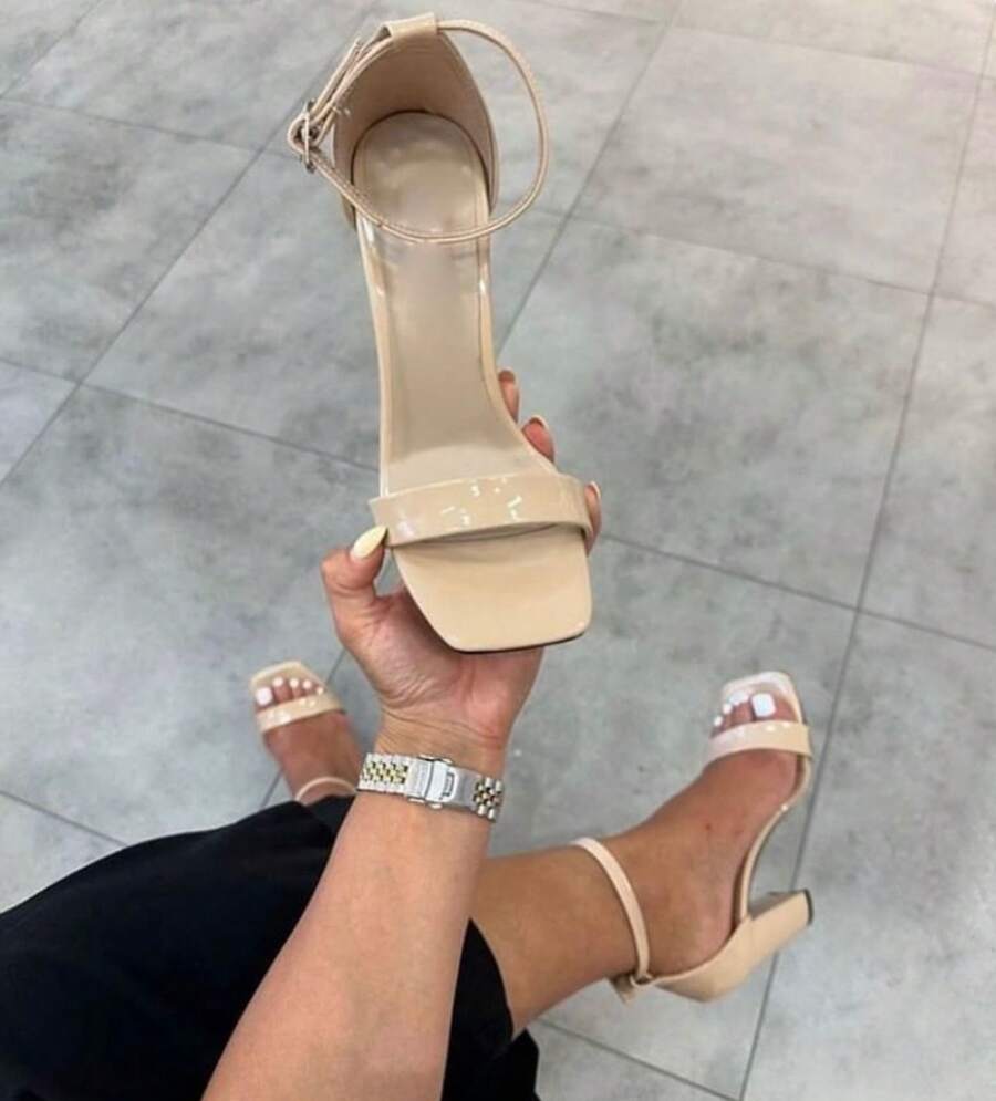 Sandal, Heel, Women's Footwear, Shoe, Nude Sandal, Inspiration Sandal, Block Heel, Thick Heel, Square Heel - Màu be - Xem 1
