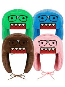 KERESLINA 1 chiếc mũ trùm đầu bằng nhung san hô ấm áp chống gió hai lớp ngoài trời mùa thu/đông mới hình mặt cười hoạt hình màu nâu vui nhộn thêu bảo vệ tai - LFM - Xem 1