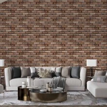 3D Effect Adhesive Wallpaper Aged Brown Brick Mineiro Bedroom Living Room 1m X 50cm - 彩色 - 查看 3