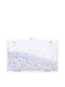 Ví trong suốt cho nữ, Túi cầm tay dạ hội lấp lánh Acrylic, Túi đeo chéo, Túi xách dự tiệc, Túi lấp lánh dự tiệc Giáng sinh có dây xích vàng - Trong sáng - Xem 4