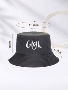 1 件男女通用字母印花双面渔夫帽，户外太阳帽 - 黑色 - 查看 5