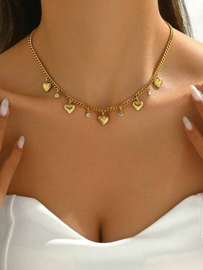 LIEBEIRIS 1 st 18K guldpläterad Chunky Chain Heart Hänge Halsband i rostfritt stål, lämplig för kvinnors dagliga klädsel och som present Valentines