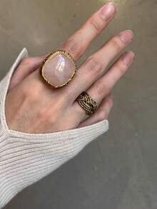 1 件复古时尚夸张方形镶嵌宝石天然石绿松石粉红石英纹理戒指，适合男女情侣，日常休闲约会珠宝，情人节周年纪念礼物 - 戒指 - 查看 8