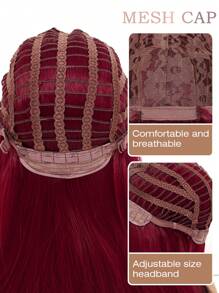 勃艮第假发 优雅简约 化纤耐热假发 长直发 分层假发 迷人红色 26 英寸假发 自然外观带刘海 日常女生派对 自然发质 休闲街头耐热假发 - 酒紅色 - 查看 10