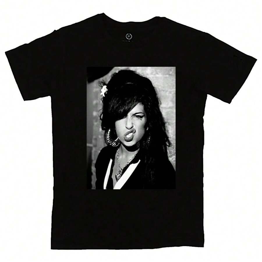 Amy Winehouse T-Shirt Singer Music Shirt Blouse Unisex Men Women 100% Cotton Top Premium Streetwear New Release Fast Shipping Various Colors!! Plus Size - 黑色 - 查看 1