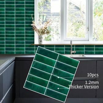 DEWOO 10 Sheets Rectangle Peel & Stick Wall Tiles Sticker Strong Adhesion, Waterproof, Heat-Resistant Backsplash Stickers For Kitchen & Living Room Renovation, Self Adhesive Design Easy Install, Durable Decorative Tile Stickers