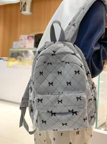 灯芯绒纯色迷你背包，小型背包 - 灰色 - 查看 4