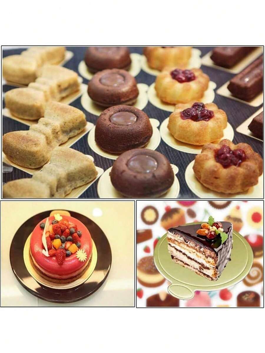 20/50/100pcs Mini Round Cake Boards, Gold Mousse Dessert Stands