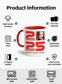 1 Piece, Happy New Year 2025, Personalized Coffee Mug, 11oz Mug With Customizable Picture, Birthday Gift, Holiday Gift, Memorial Gift, Celebrate Happy New Year