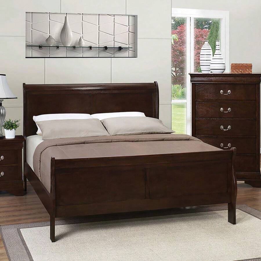 Cappuccino Queen Sleigh Bed - Cappuccino + Wood + Traditional as Pic - View 1