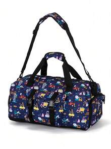 17 英寸时尚菱形图案单肩包、运动健身手提包、旅行行李包、学校收纳手提包、野餐轻便收纳袋（卡通车、足球、恐龙、彩虹独角兽元素） - 手提包 - 查看 15