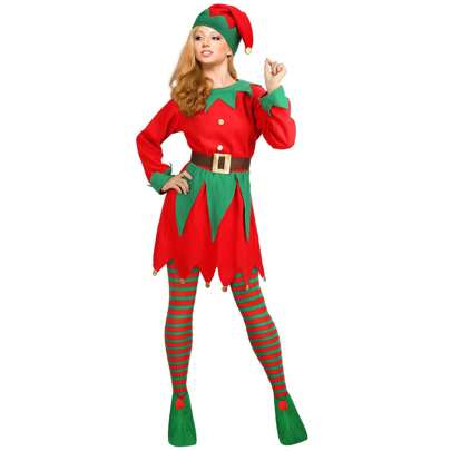 Christmas Costumes Long Sleeve Dress And Belt Hat Shoes For Women Party Role-Playing Cosplay Without Socks