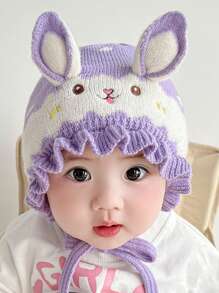 1pc Baby Rabbit Ear Knit Hat, Y2K Style Outdoor Thermal Casual Winter Beanie, Suitable For Daily Commute