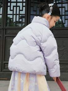 Balabala Girls' Short Down Jacket New Chinese-Style Winter 2024 Collection With Stand-Up Collar - Purple - View 3