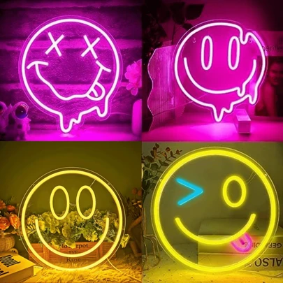 微笑霓虹灯装饰明亮小夜灯用于墙壁装饰 LED 灯霓虹灯艺术装饰小夜灯适用于单身派对、订婚派对、生日派对、婚礼、节日礼物