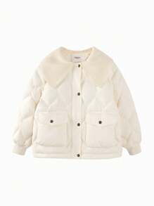 Balabala Girls' Short Down Coat Chic Winter 2024 Collection For Little Fashionistas - Milky White - View 4