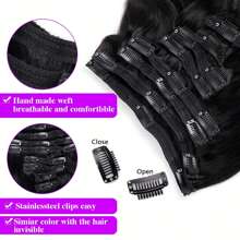 Extensions de cheveux clip-in de vague de corps en cheveux humains réels double trame, extensions de cheveux humains brésiliens vierges en cheveux humains, 8 pièces avec 18 clips par paquet pour femmes