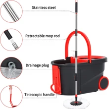 Spin Mop And Bucket Cleaning System,360° Mop Bucket On Wheels With 3 Microfiber Replacement Mop Head Refills And Stainless Steel 61" Extended Handle For Floor Cleaning - Black - View 3