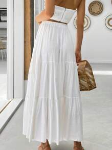 Women's Summer Bohemian Pleated A Word Elegant Swing Layered Long Skirt With Pockets - 白色 - 查看 2