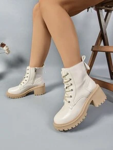 Giày bốt đế dày Chelsea thời trang cỡ lớn thoải mái thường ngày, cao gót, kiểu Tây, thoải mái - Màu be - Xem 2