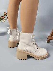 Giày bốt đế dày Chelsea thời trang cỡ lớn thoải mái thường ngày, cao gót, kiểu Tây, thoải mái - Màu be - Xem 5