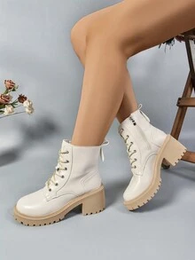 Giày bốt đế dày Chelsea thời trang cỡ lớn thoải mái thường ngày, cao gót, kiểu Tây, thoải mái - Màu be - Xem 3