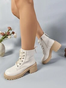 Giày bốt đế dày Chelsea thời trang cỡ lớn thoải mái thường ngày, cao gót, kiểu Tây, thoải mái - Màu be - Xem 6