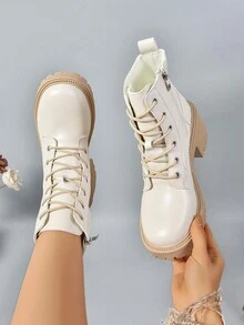 Giày bốt đế dày Chelsea thời trang cỡ lớn thoải mái thường ngày, cao gót, kiểu Tây, thoải mái - Màu be - Xem 1