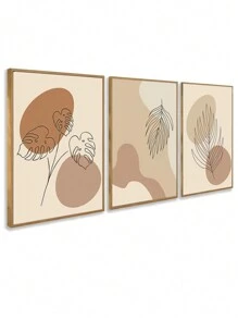 Kit 3 Decorative Frames Art Leaves Adam's Rib One Line Minimalist Modern Decoration - 摩卡棕 - 查看 1