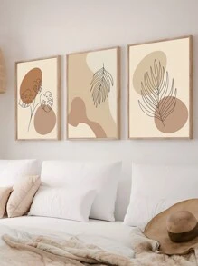 Kit 3 Decorative Frames Art Leaves Adam's Rib One Line Minimalist Modern Decoration - 摩卡棕 - 查看 4