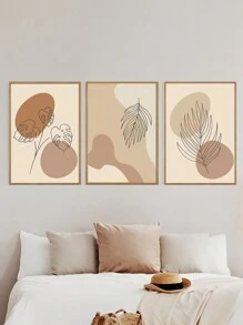 Kit 3 Decorative Frames Art Leaves Adam's Rib One Line Minimalist Modern Decoration - 摩卡棕 - 查看 2