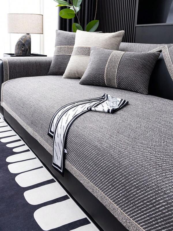 1pc Solid Color Chenille Sofa Cover, 100% Polyester, Pet-Friendly, Fits Single Seater, 2-Seater, 3-Seater, 4-Seater And Modular Sofas, Suitable For Living Room, Bedroom, Office, All Seasons | Modern Minimalist Style | Home Decor Sofa Slipcover