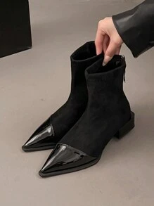 Women's Black Slim Boots 2024 Autumn Winter New Ankle Boots Pointed Toe Ankle Boots Fashion Flat Boots Plus Size Ladies - Black - View 1