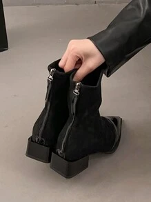 Women's Black Slim Boots 2024 Autumn Winter New Ankle Boots Pointed Toe Ankle Boots Fashion Flat Boots Plus Size Ladies - Black - View 7