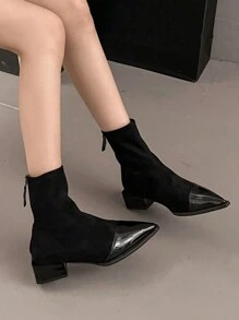 Women's Black Slim Boots 2024 Autumn Winter New Ankle Boots Pointed Toe Ankle Boots Fashion Flat Boots Plus Size Ladies - Black - View 2