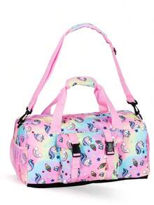 17 英寸时尚菱形图案单肩包、运动健身手提包、旅行行李包、学校收纳手提包、野餐轻便收纳袋（卡通车、足球、恐龙、彩虹独角兽元素） - 手提包 - 查看 13