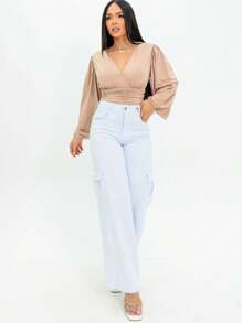 WOMEN'S WHITE CARGO JEANS - 白色 - 查看 3