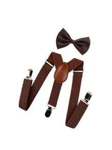 儿童吊带和领结套装，学生西装领结夹裤子吊带，婴儿和儿童可调节吊带夹，适合婚礼派对生日 - 彩色 - 查看 14