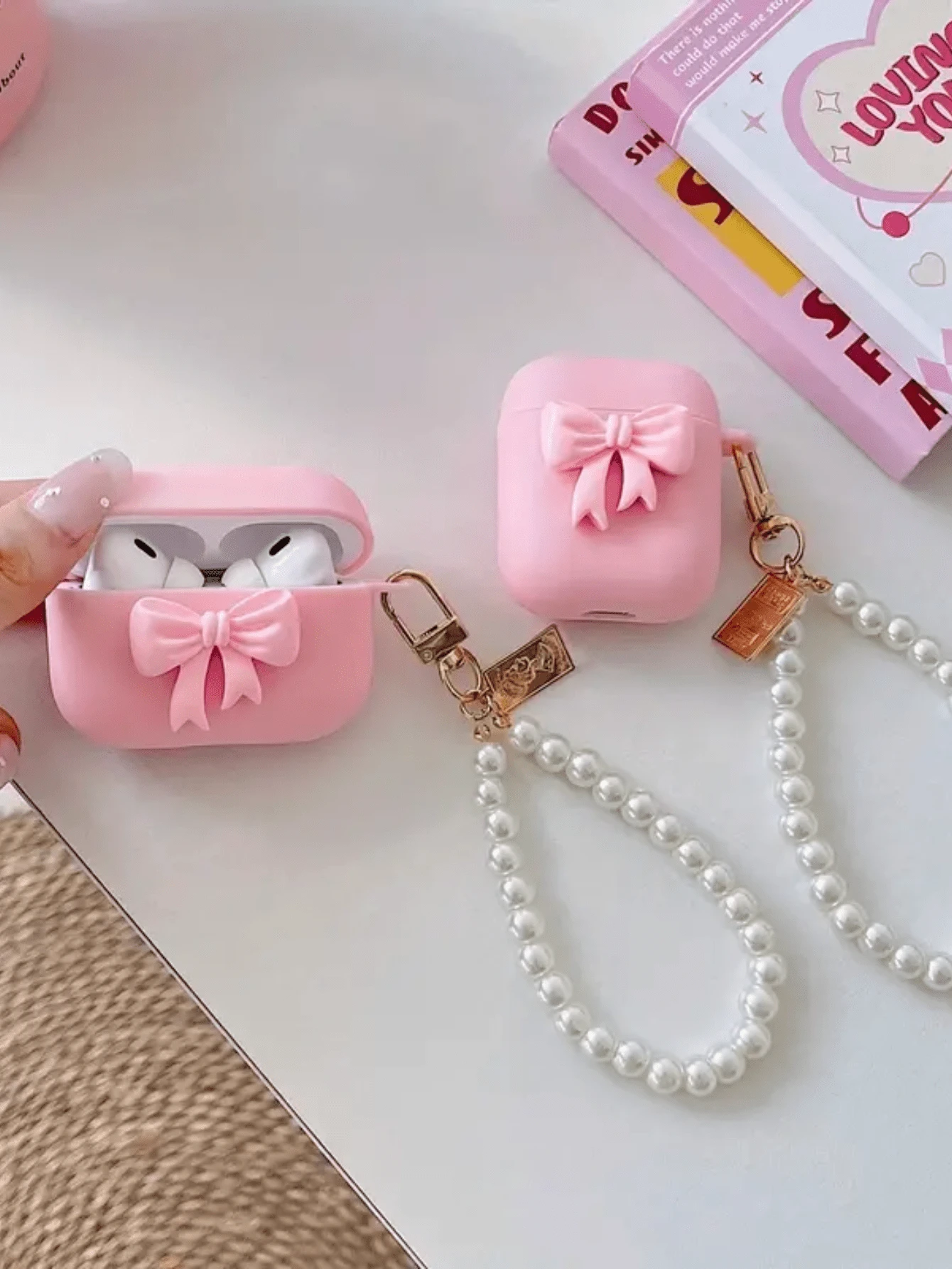 蝴蝶结蓝牙耳机保护套 3D 粉色蝴蝶结/花朵软壳 兼容苹果 Pro 3/4 代、Pro 2 保护套，适用于无线耳机，春季生日礼物